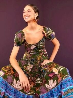NWT Farm Rio BRAND NEW Green Wild Jungle Corset Midi Dress Tropical Floral  XS